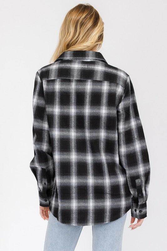 Boyfriend Fit Checker Plaid Flannel Long Sleeve - VacationGrabs