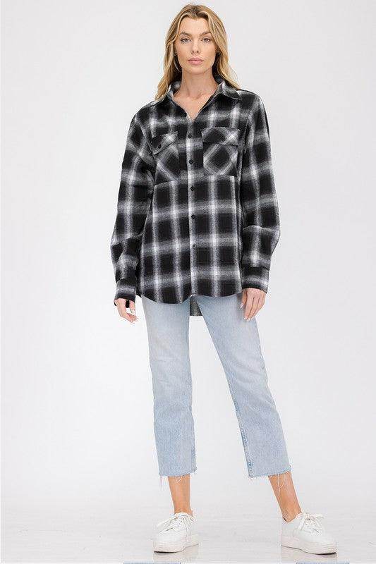 Boyfriend Fit Checker Plaid Flannel Long Sleeve - VacationGrabs