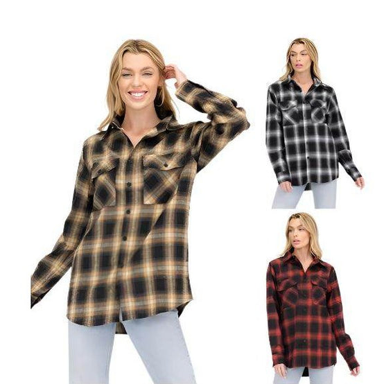 Boyfriend Fit Checker Plaid Flannel Long Sleeve - VacationGrabs