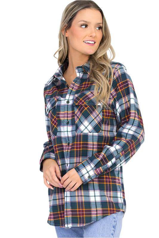 Boyfriend Fit Checker Plaid Flannel Long Sleeve - VacationGrabs