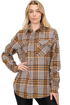 Boyfriend Fit Checker Plaid Flannel Long Sleeve Shirt - VacationGrabs