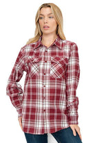 Boyfriend Fit Checker Plaid Flannel Long Sleeve Shirt - VacationGrabs