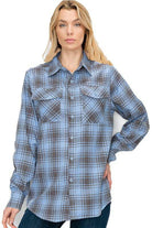 Boyfriend Fit Checker Plaid Flannel Long Sleeve Shirt - VacationGrabs