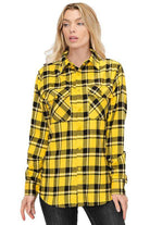 Boyfriend Fit Checker Plaid Flannel Long Sleeve Shirt - VacationGrabs