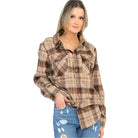 Boyfriend Fit Checker Plaid Flannel Long Sleeve Shirts - VacationGrabs