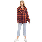 Boyfriend Fit Checker Plaid Flannel Long Sleeve Shirts - VacationGrabs