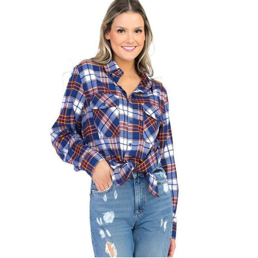 Boyfriend Fit Checker Plaid Flannel Shirts Long Sleeve - VacationGrabs