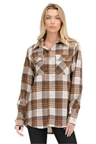 Boyfriend Fit Checker Plaid Flannel Shirts Long Sleeve - VacationGrabs