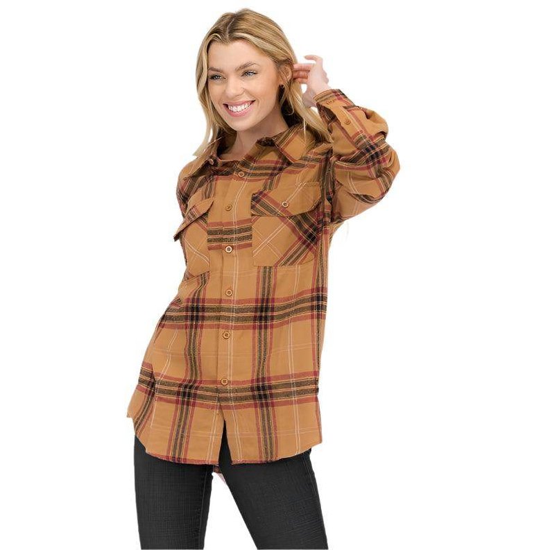 Boyfriend Fit Shirt Checker Plaid Flannel Long Sleeve - VacationGrabs