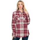 Boyfriend Fit Shirt Checker Plaid Flannel Long Sleeve - VacationGrabs