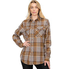 Boyfriend Fit Shirt Checker Plaid Flannel Long Sleeve - VacationGrabs