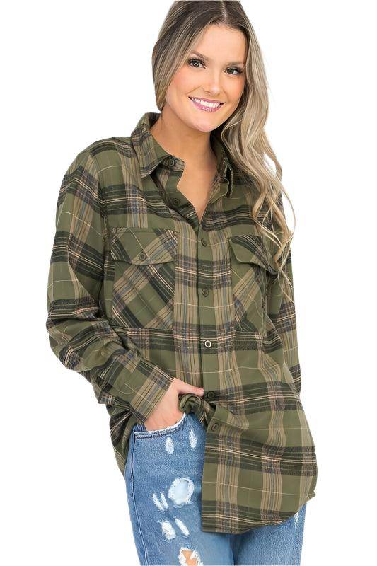 Boyfriend Oversize Plaid Flannel Long Sleeve - VacationGrabs