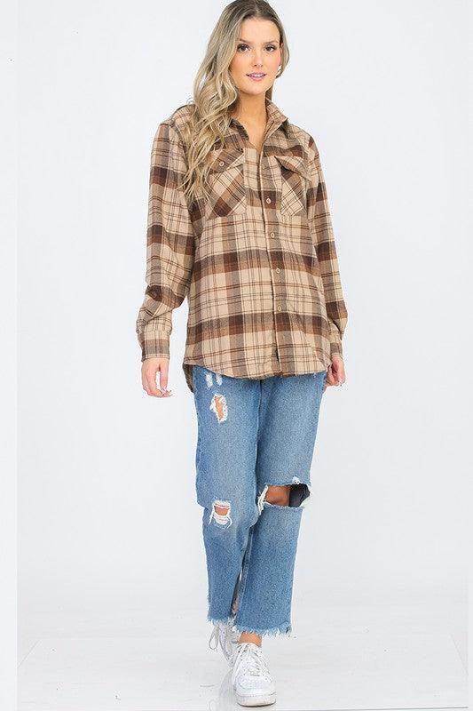 Boyfriend Oversize Plaid Flannel Long Sleeve - VacationGrabs