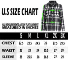 WEIV Women's Boyfriend Style Plaid Shirt in Black and White with U.S. size chart for perfect fit