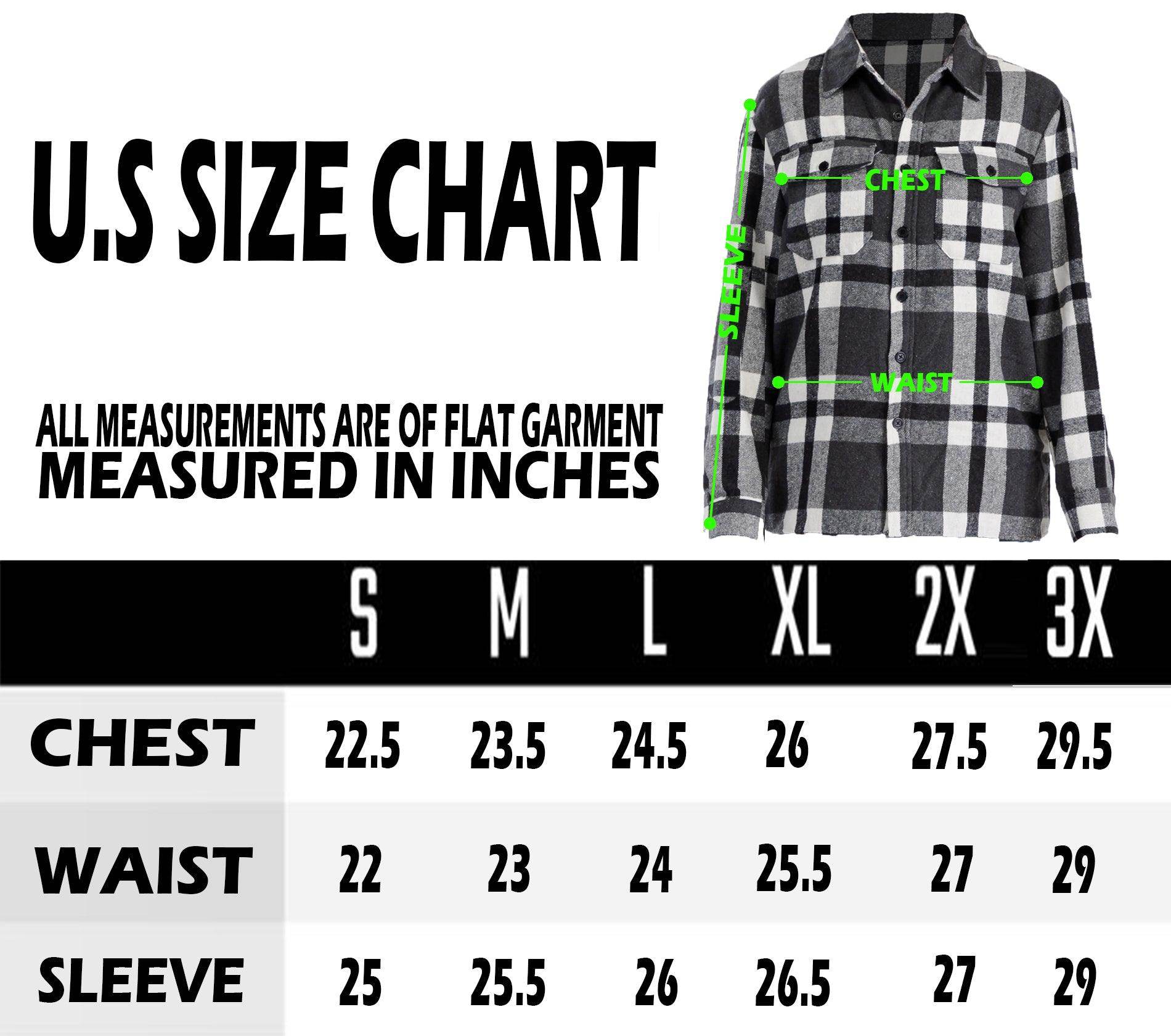 WEIV Women's Boyfriend Style Plaid Shirt in Black and White with U.S. size chart for perfect fit