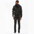 Men's 2PC black lightweight athletic track suit for travel with hooded sweatshirt and matching pants