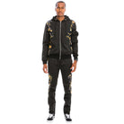 Men's 2PC lightweight athletic track suit for travel in black with gold decorative patterns by VacationGrabs