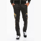 Men's 2PC track set featuring a lightweight athletic track suit for travel with black pants and graphic details