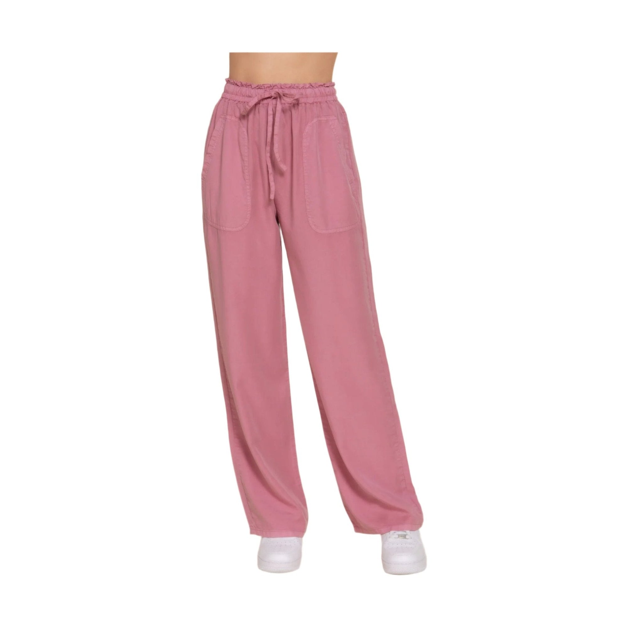 VacationGrabs pink lightweight travel pants for women with elastic waistband and drawstring