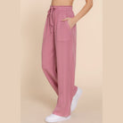 VacationGrabs lightweight travel pants for women in pink with drawstring waist and front pockets