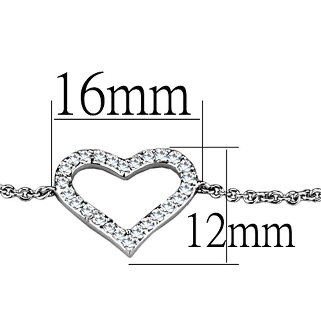 Brass heart charm bracelet with diamond-like embellishments and delicate chain design