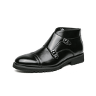 Stylish British luxury ankle boots in black leather with double buckle design for men