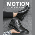 British luxury ankle boots in black with stylish buckle design for trendy men