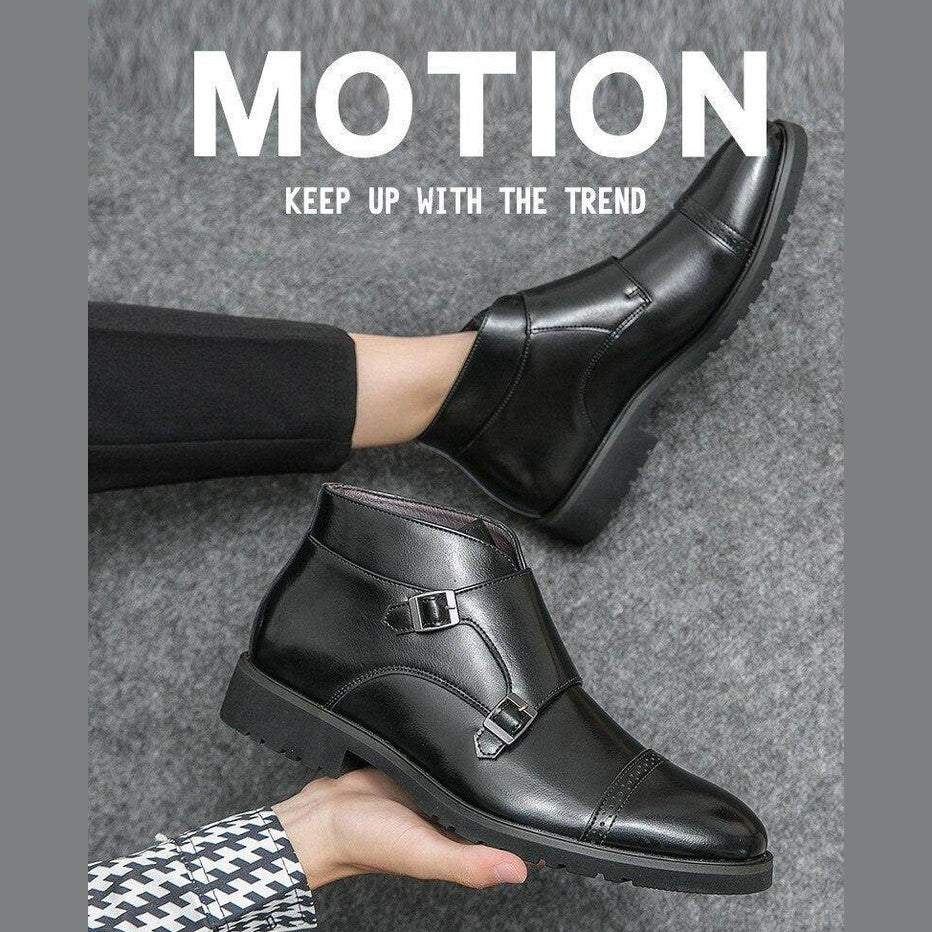 British luxury ankle boots in black with stylish buckle design for trendy men
