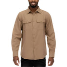 WEIV brown flannel shirt for vacations with button-down design and dual chest pockets
