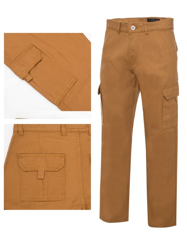 Generation XYZ travel cargo pants for men in brown with multiple pockets and durable fabric