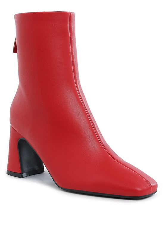 Stylish red Rag Company ankle boots with a modern square toe and fashionable block heel