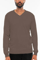 Brown Vneck Knit Pullover Sweater - VacationGrabs