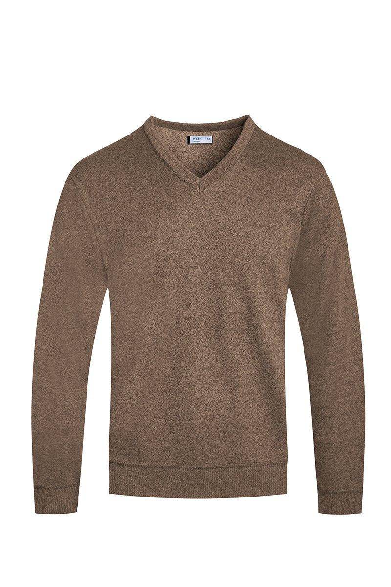 Brown Vneck Knit Pullover Sweater - VacationGrabs