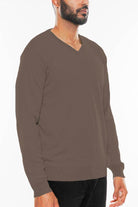 Brown Vneck Knit Pullover Sweater - VacationGrabs