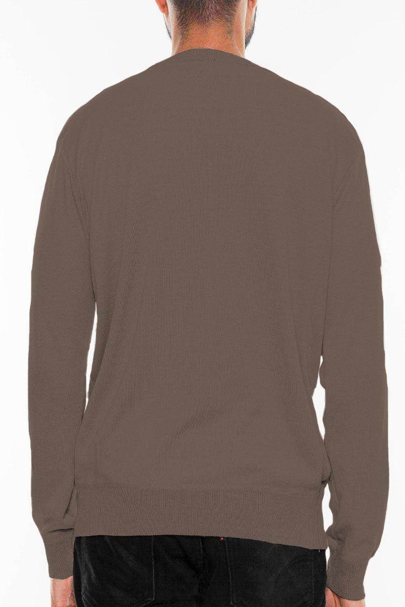 Brown Vneck Knit Pullover Sweater - VacationGrabs
