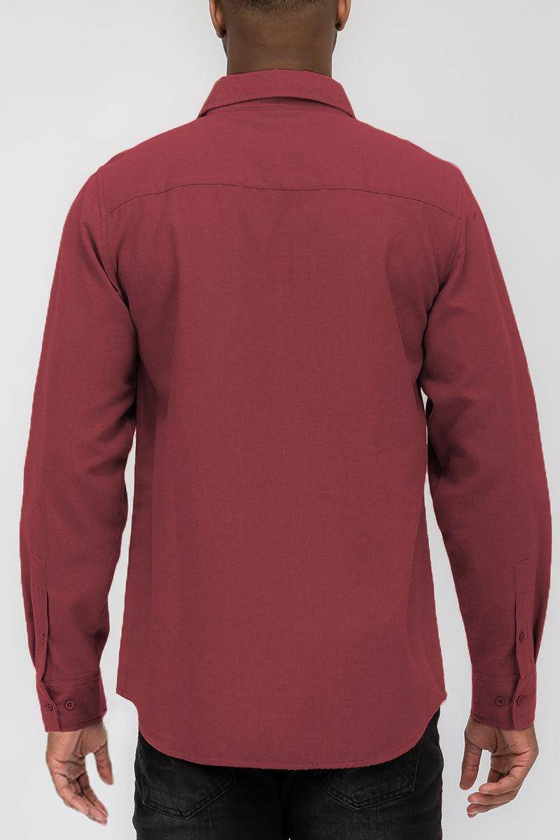 WEIV Men's Flannel Shirt in Burgundy, brushed cotton mens shirt for comfort and style