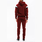 Men's 2PC Burgundy Black White Tracksuit with Hooded Sweatshirt and Jogger Pants