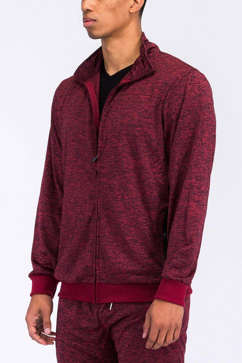 Burgundy Marbled Light Weight Active Track Jacket - VacationGrabs