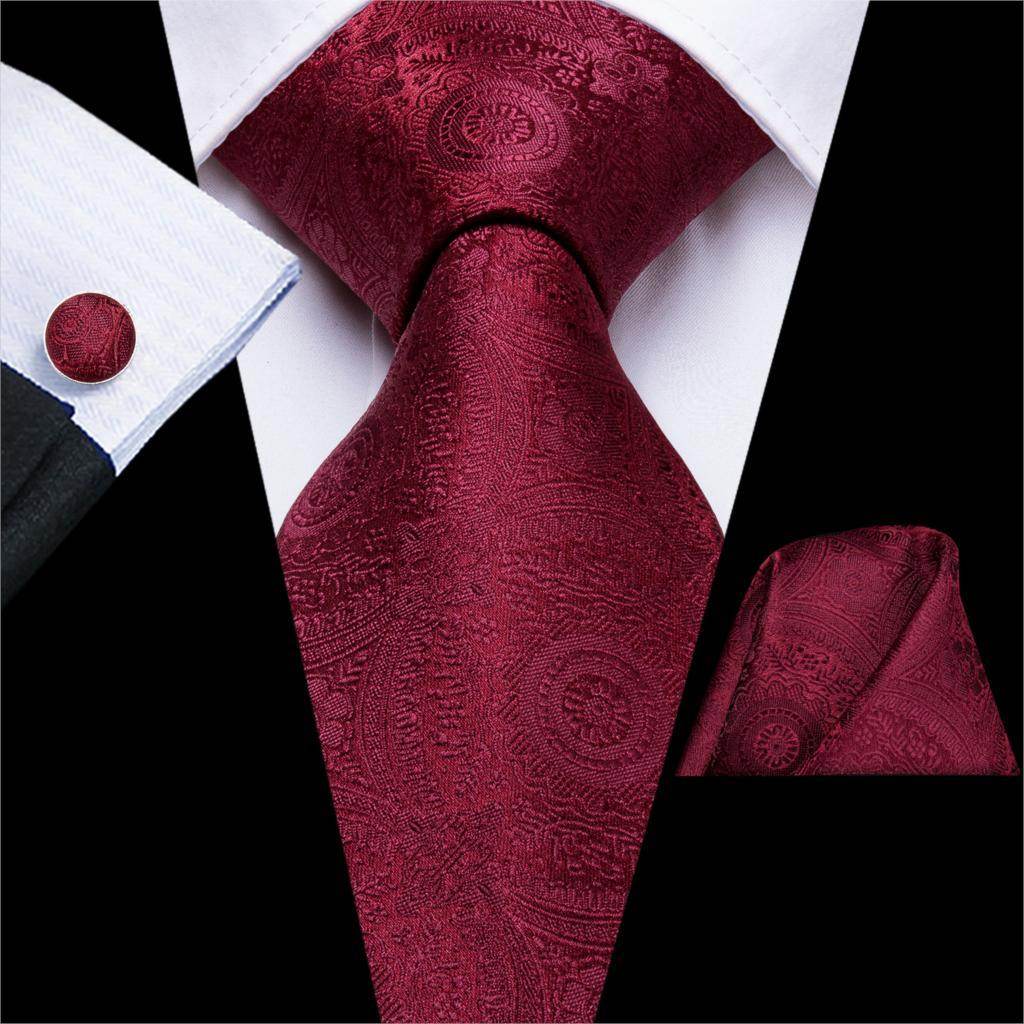Burgundy Paisley Striped Silk Wedding Ties For Men Necktie - VacationGrabs