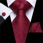 Burgundy Paisley Striped Silk Wedding Ties For Men Necktie - VacationGrabs