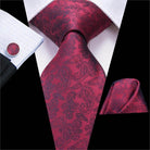 Burgundy Paisley Striped Silk Wedding Ties For Men Necktie - VacationGrabs