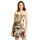 Emory Park Bustier Mini Dress in Olive Swirl Design with Strapless Style and Twist Front Detail