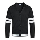 WEIV black button front cardigan for men with white striped sleeves for a stylish look