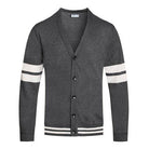 WEIV men's button front cardigan for men in gray with white striped sleeves and a stylish design