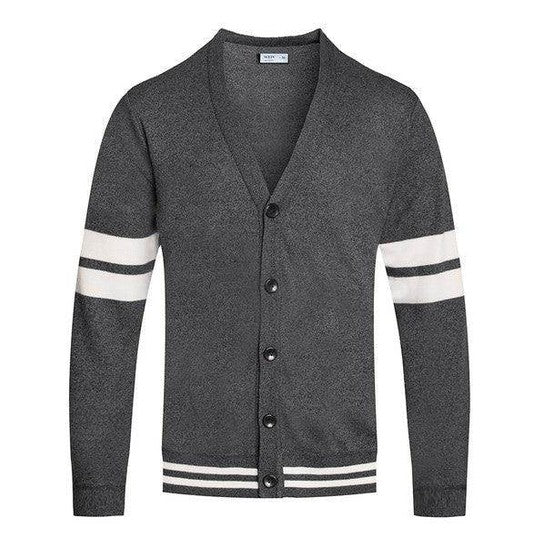 WEIV men's button front cardigan for men in gray with white striped sleeves and a stylish design