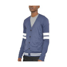 WEIV button front cardigan for men in navy with stylish striped sleeves and a modern fit