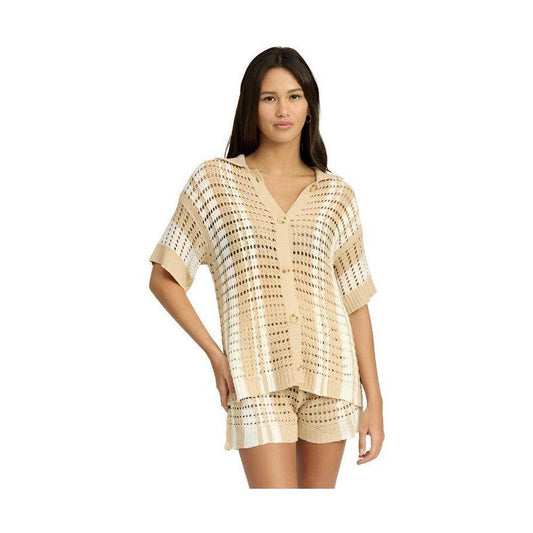 Button Up Striped Crochet Top - VacationGrabs