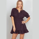 Textured Woven Ruffled Mini Dress - VacationGrabs