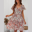 Printed V-Neck Tiered Dress - VacationGrabs