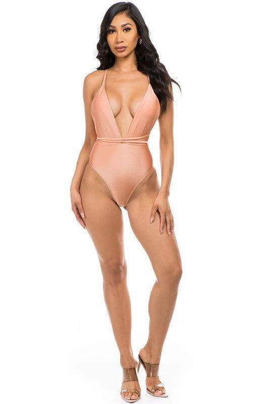 Deep V-Neck One-Piece Bathing Suit - VacationGrabs